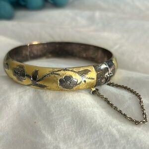 Vintage 925 Sterling Etched Floral Clamper Bracelet